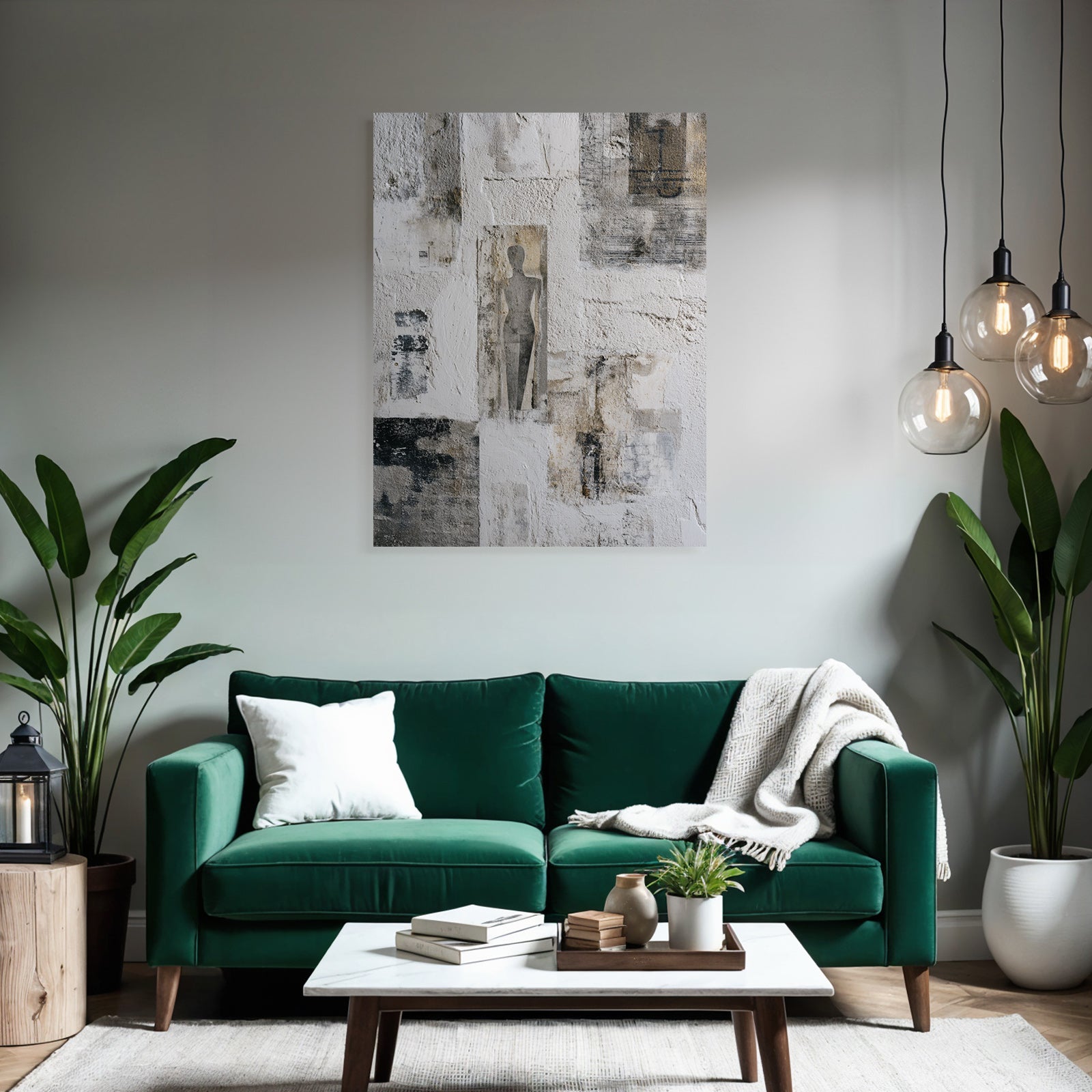Strukturierte Wand Mit Abstrakten Mustern Und Silhouetten Figur