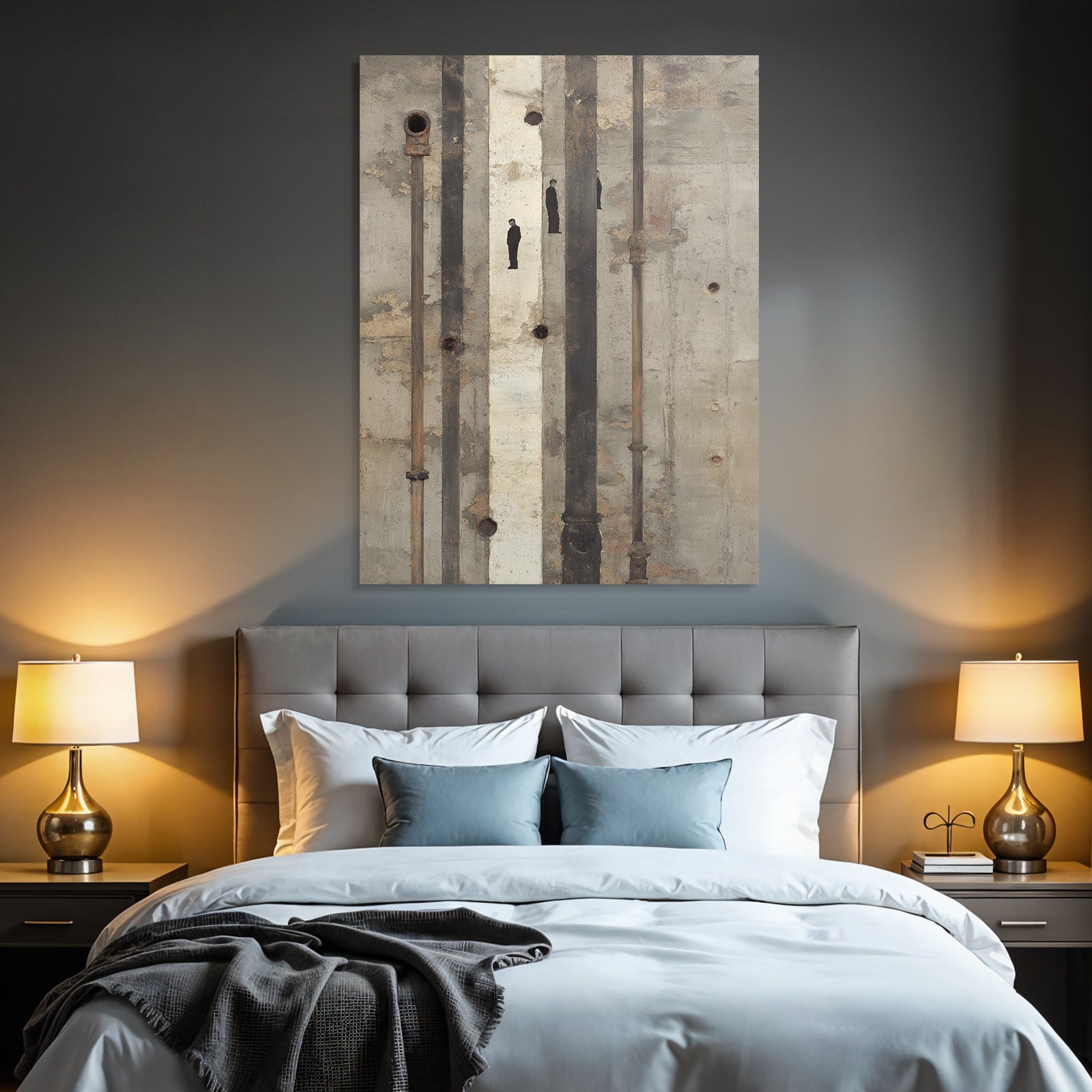 Texture Betonwand Mit Rohren Und Silhouetten