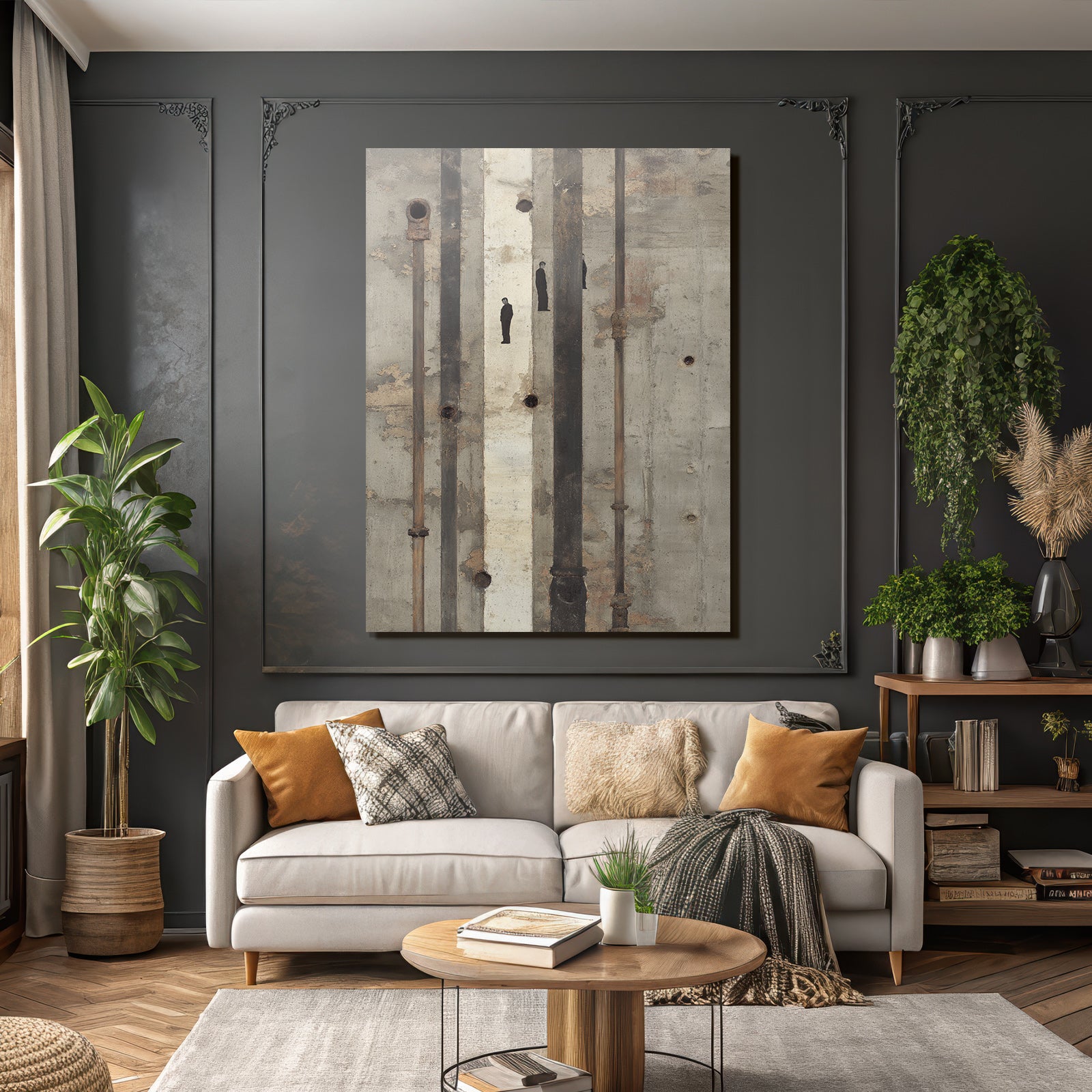 Texture Betonwand Mit Rohren Und Silhouetten