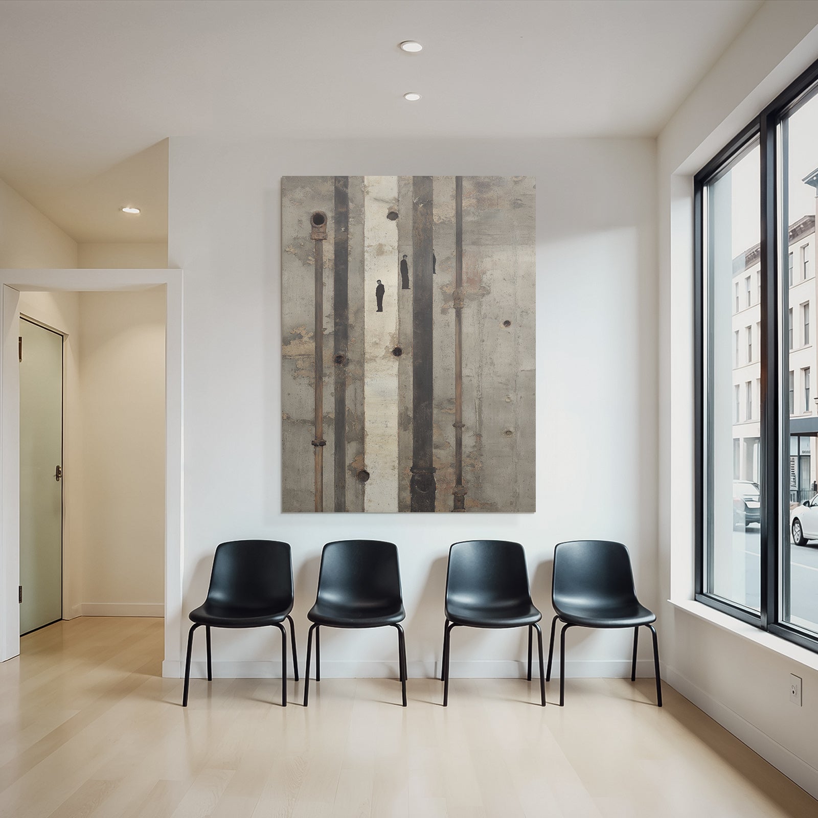 Texture Betonwand Mit Rohren Und Silhouetten