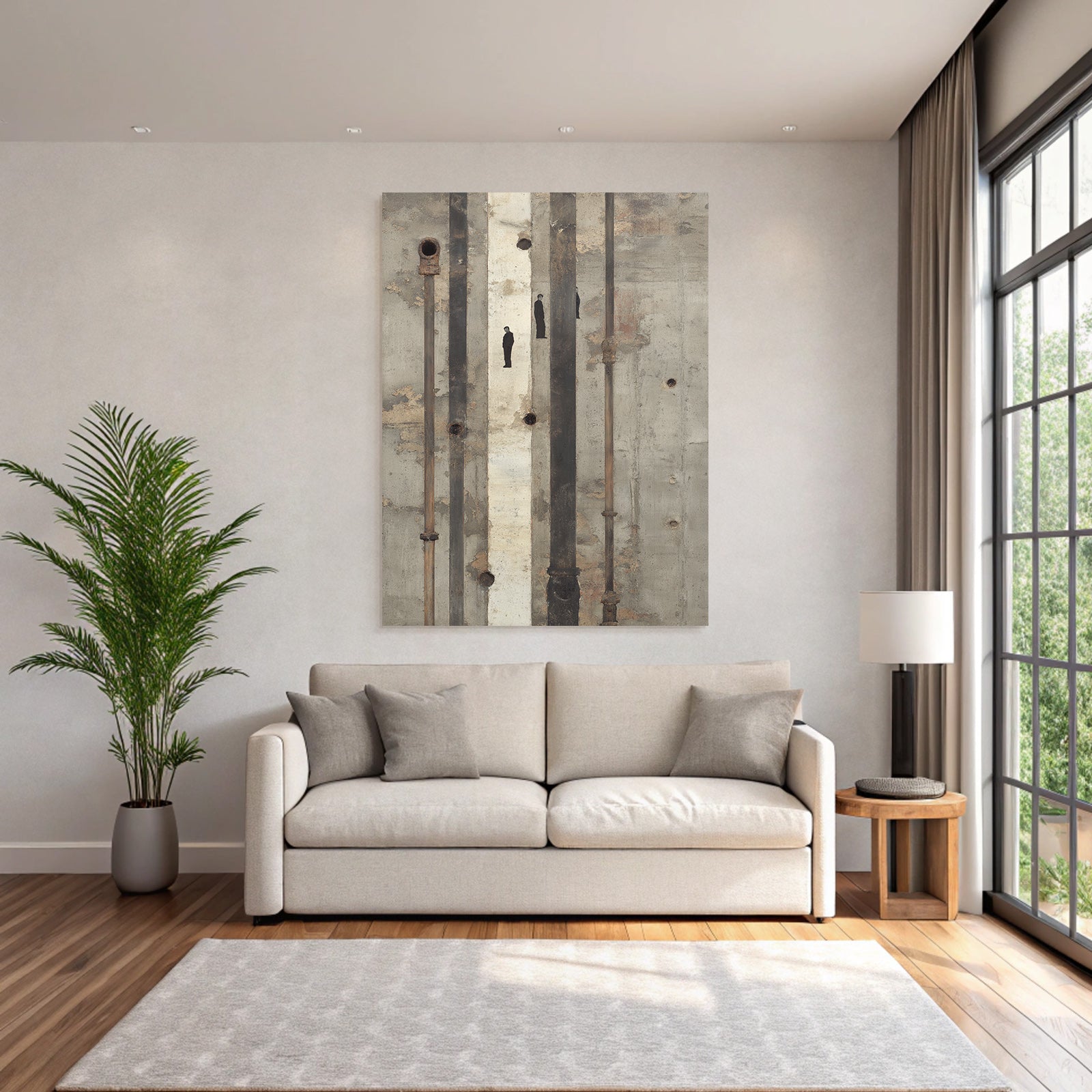 Texture Betonwand Mit Rohren Und Silhouetten