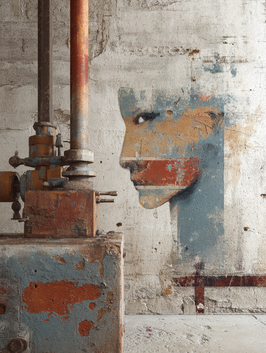  Texturierte Wand Mit Mural Menschliches Profil Und Industrie Installation | Industrial | Einrichtungsstile