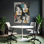 Zwei Frauen Gesichter Grunge Stil Abstrakt Kunstwerk