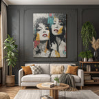 Zwei Frauen Gesichter Grunge Stil Abstrakt Kunstwerk