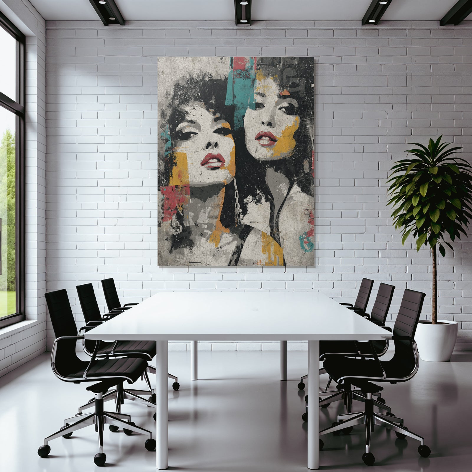 Zwei Frauen Gesichter Grunge Stil Abstrakt Kunstwerk