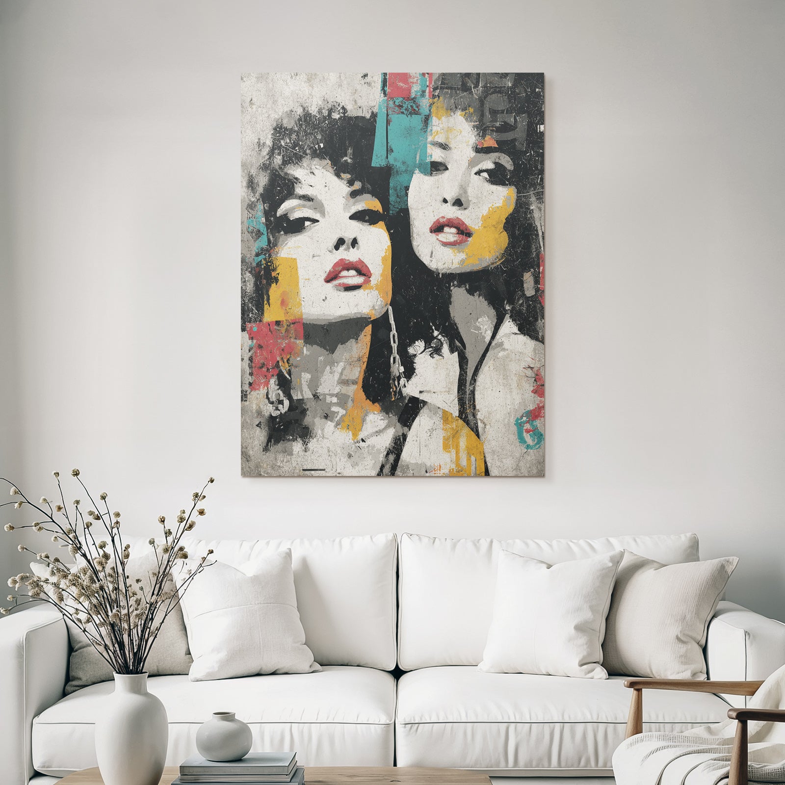 Zwei Frauen Gesichter Grunge Stil Abstrakt Kunstwerk