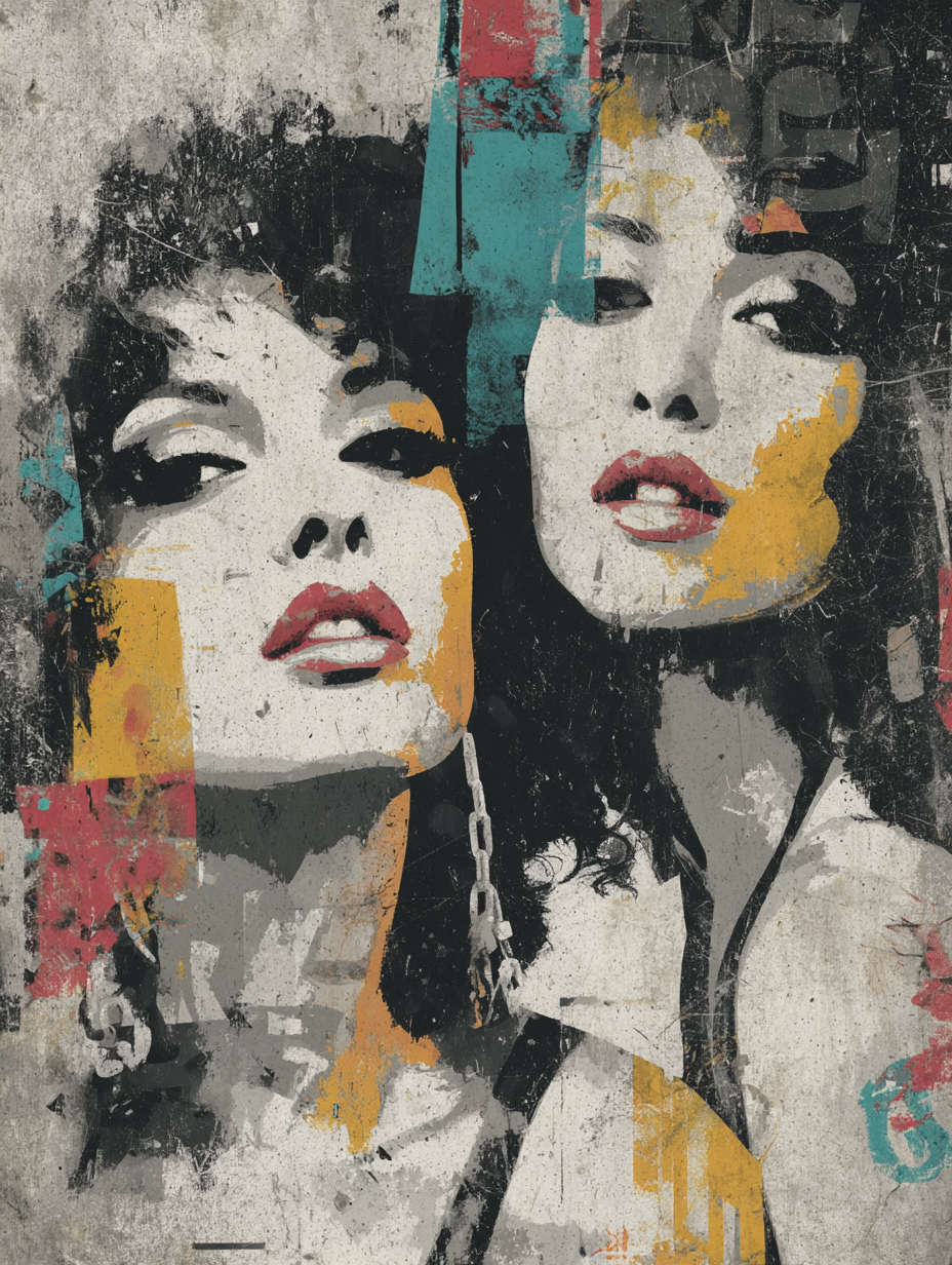  Zwei Frauen Gesichter Grunge Stil Abstrakt Kunstwerk | Industrial | Einrichtungsstile