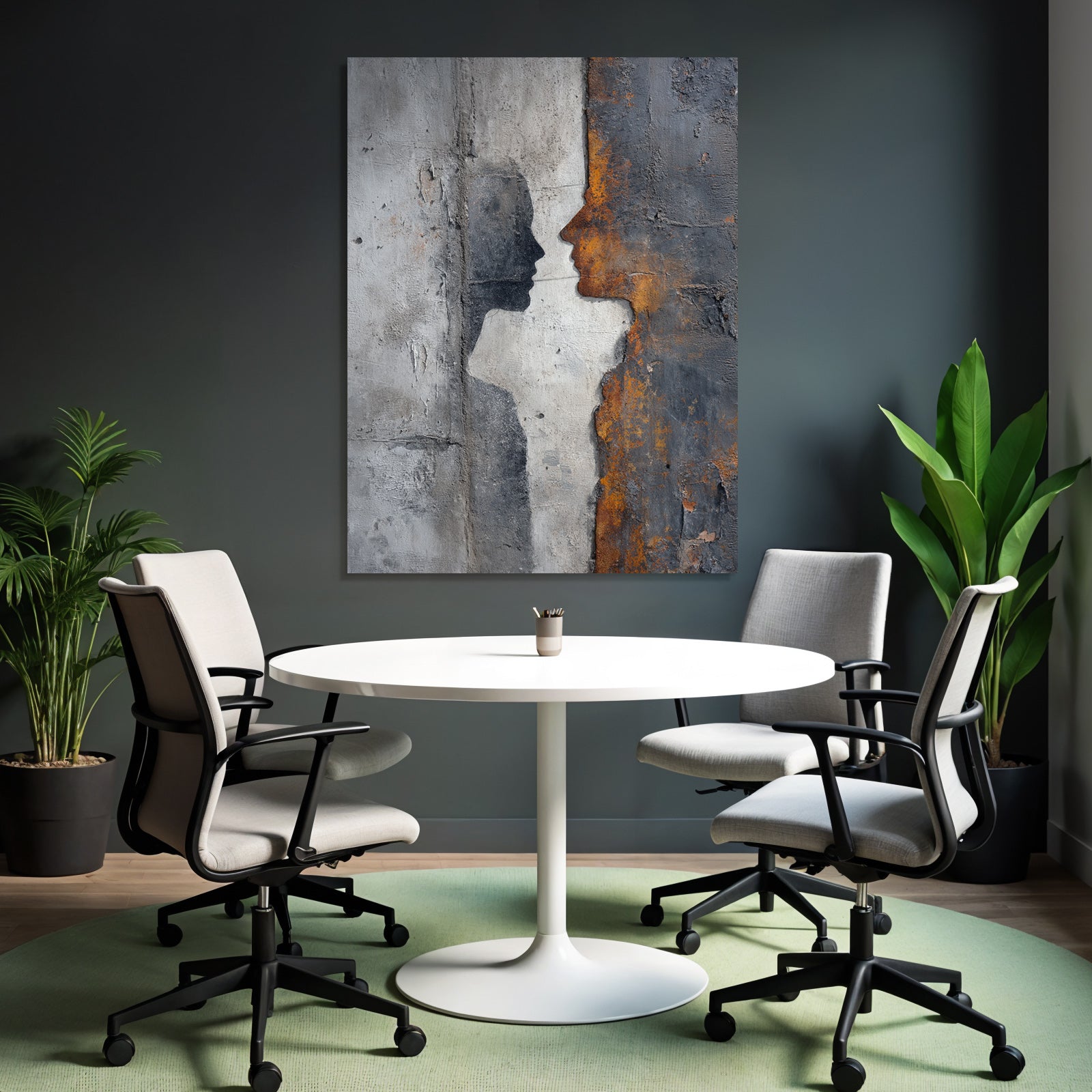 Zwei Silhouetten Mural Dunkel Orange