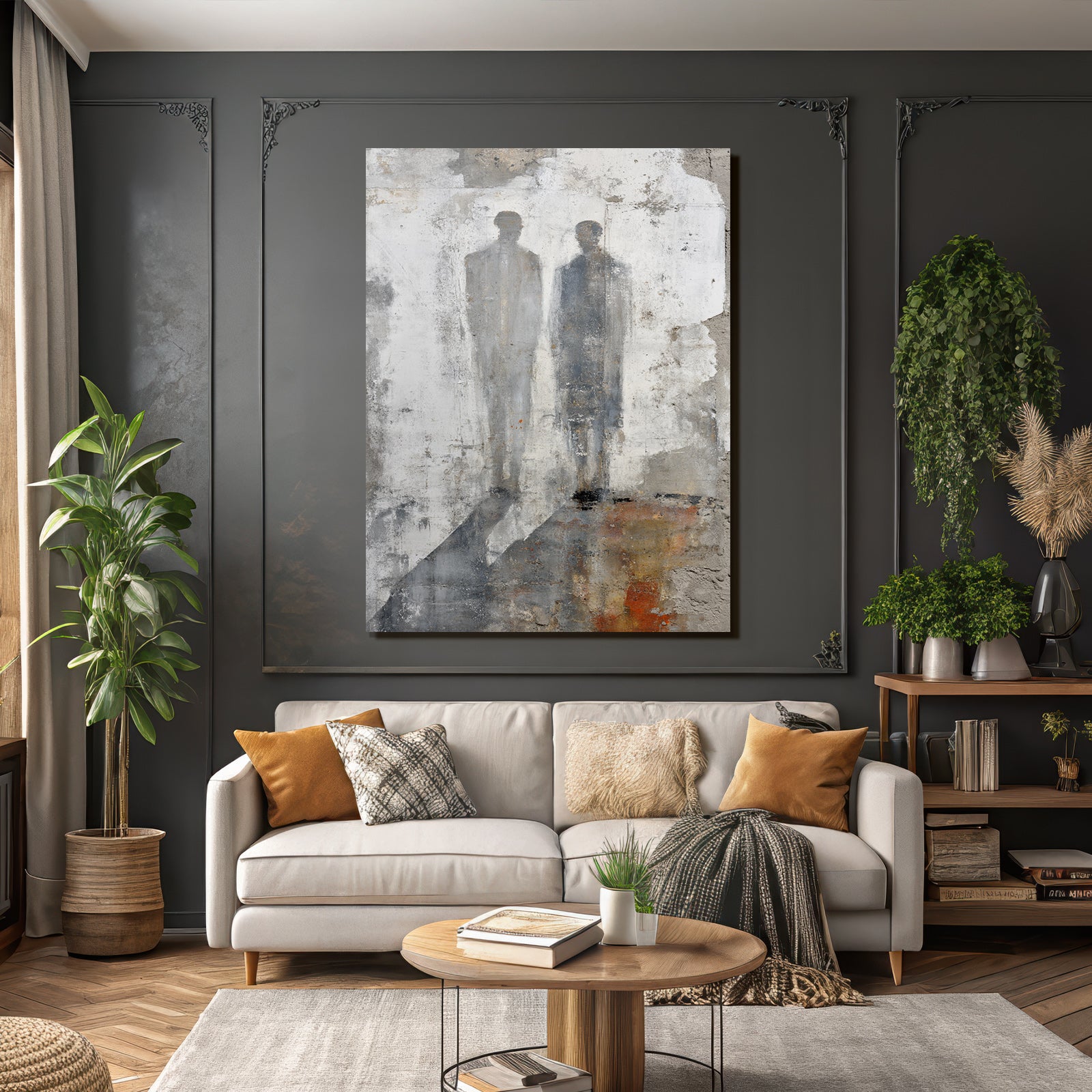 Abstracte Darstellung Zwei Figuren Auf Leinwand Mural