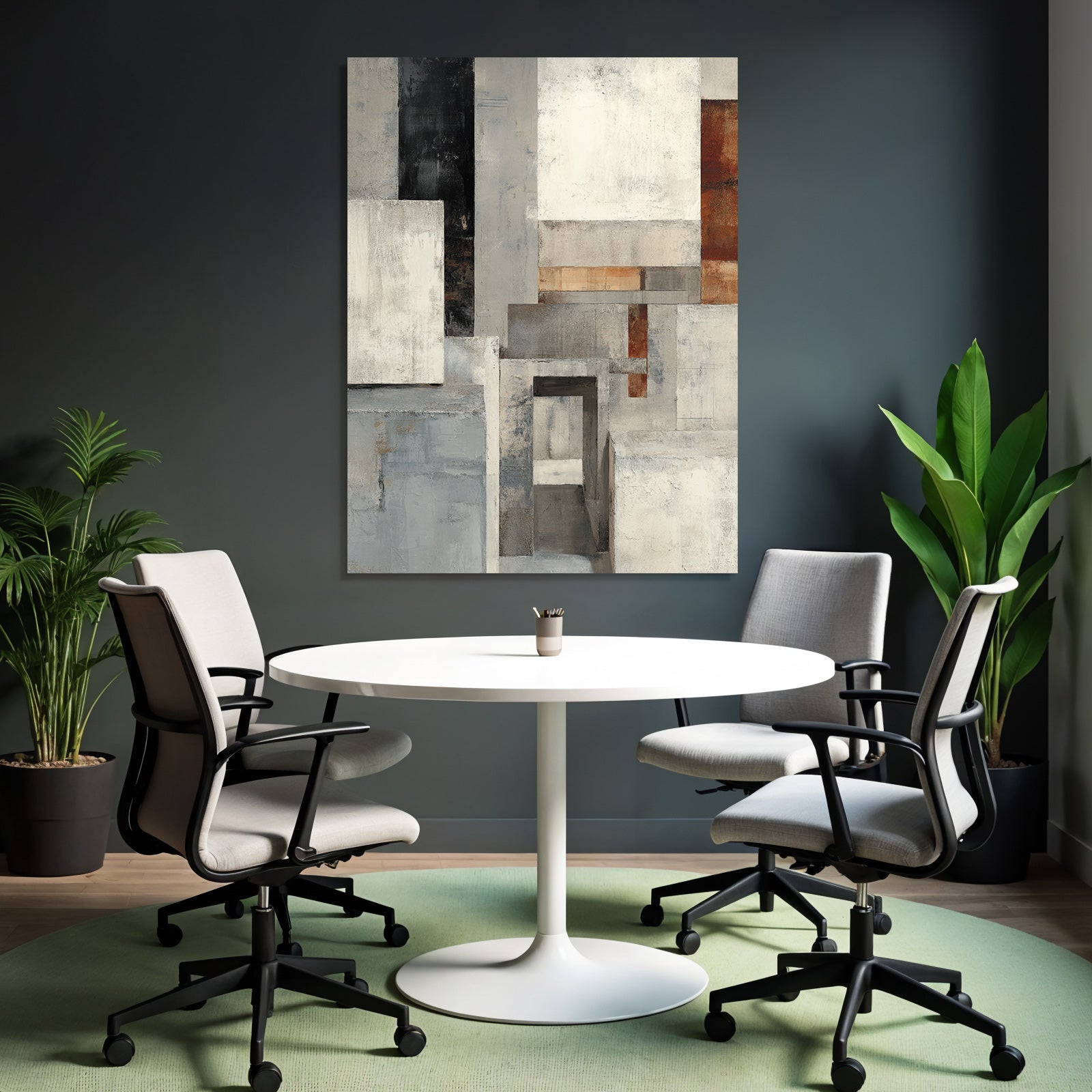 Abstracte Komposition Geometrische Formen Gedaempfte Farben Grau Rost