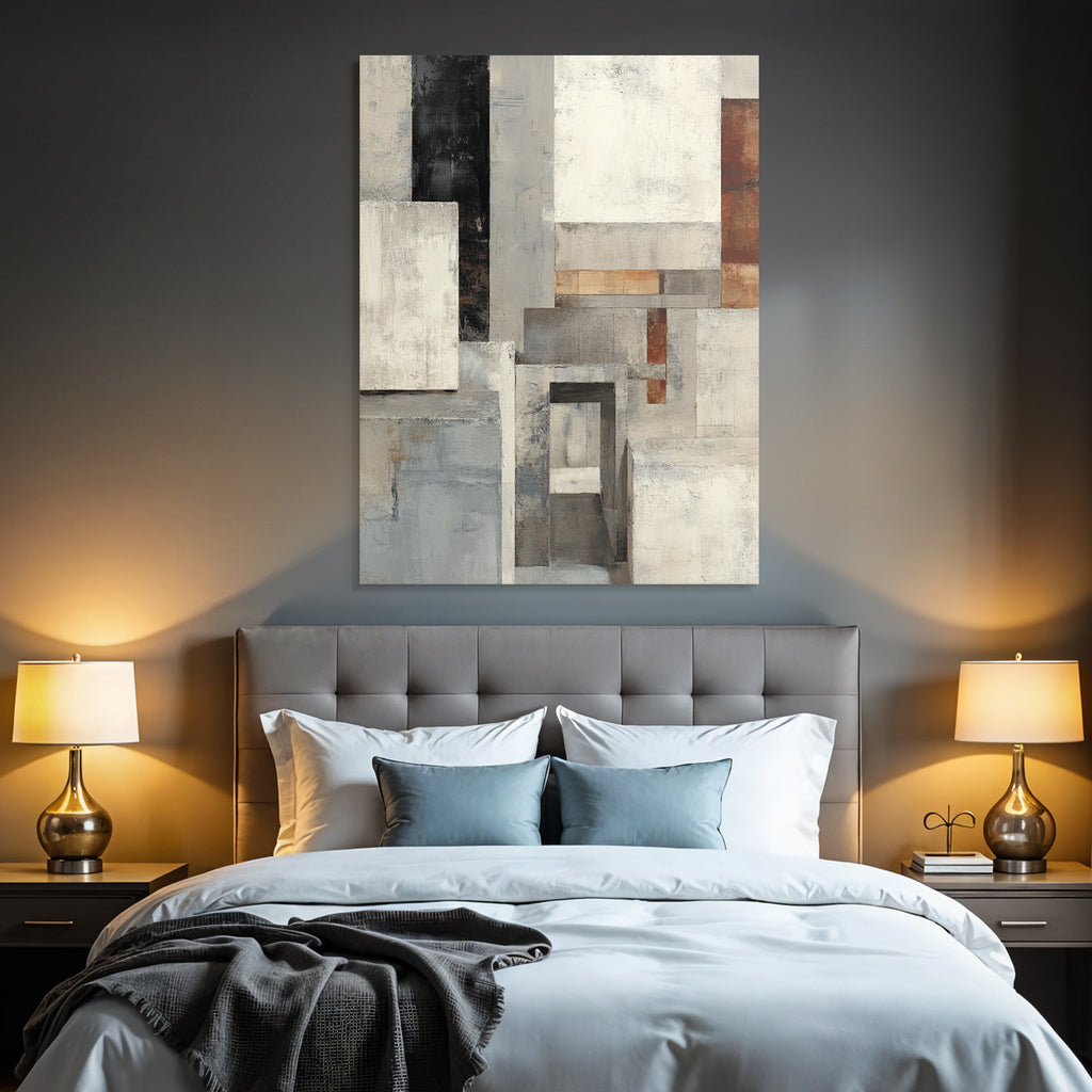 Abstracte Komposition Geometrische Formen Gedaempfte Farben Grau Rost