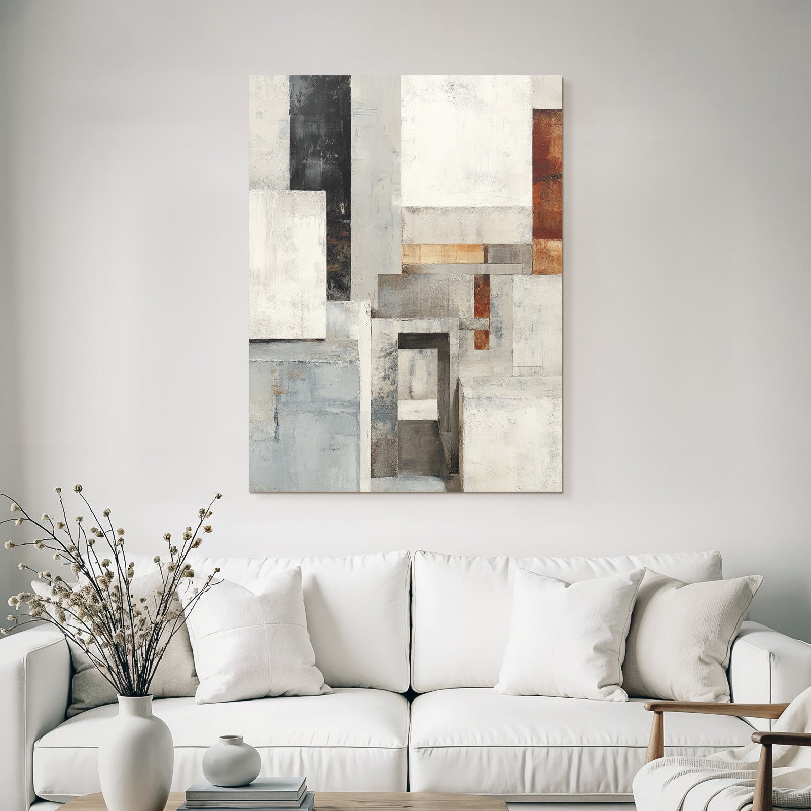Abstracte Komposition Geometrische Formen Gedaempfte Farben Grau Rost