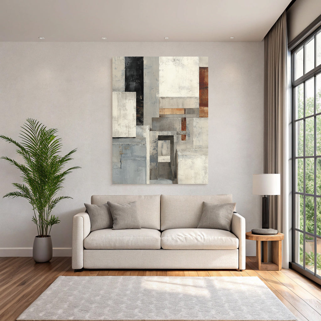 Abstracte Komposition Geometrische Formen Gedaempfte Farben Grau Rost