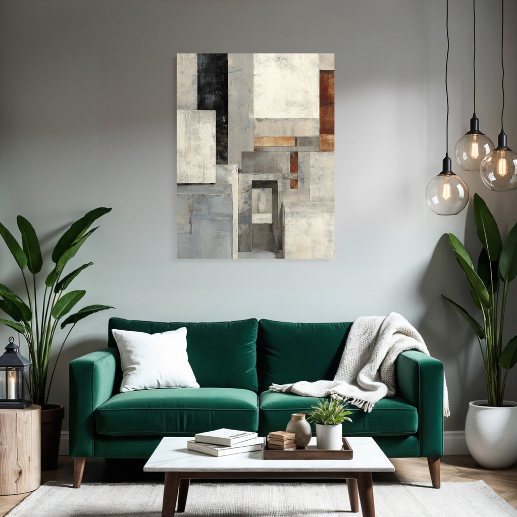 Abstracte Komposition Geometrische Formen Gedaempfte Farben Grau Rost