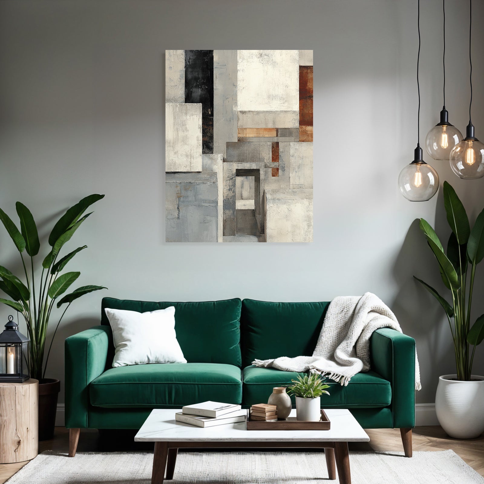 Abstracte Komposition Geometrische Formen Gedaempfte Farben Grau Rost