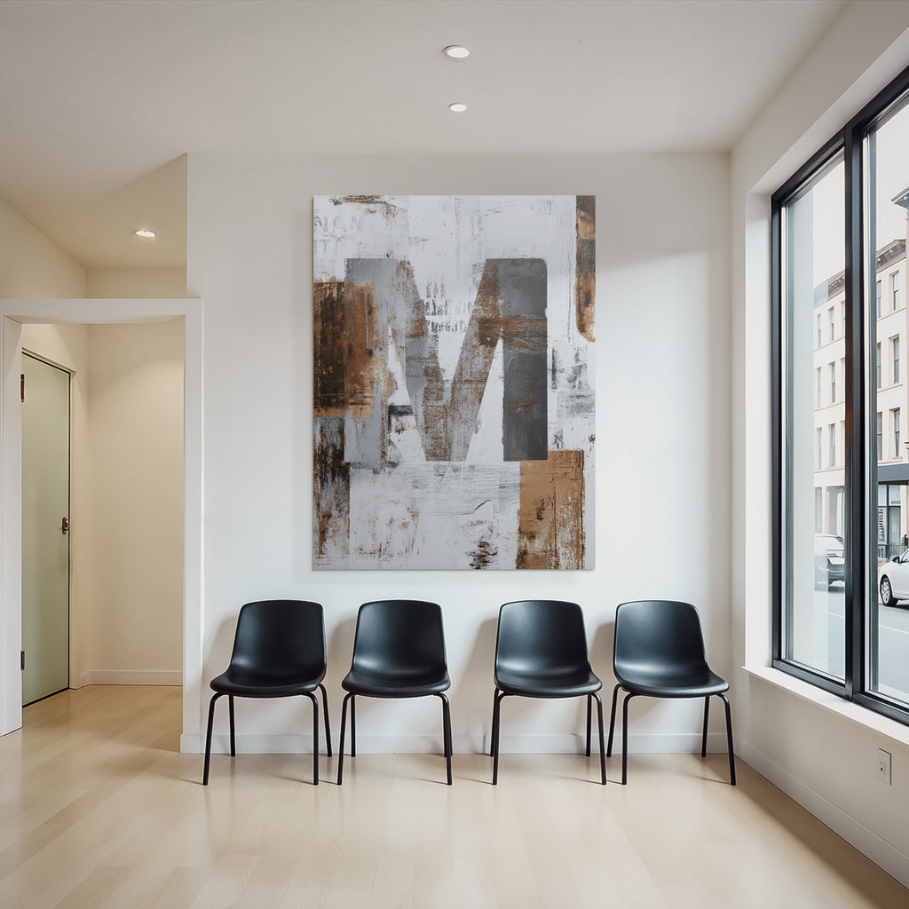 Abstrahierte Kunst M Gegen Texturierten Hintergrund Weiss Grau Erdtonen