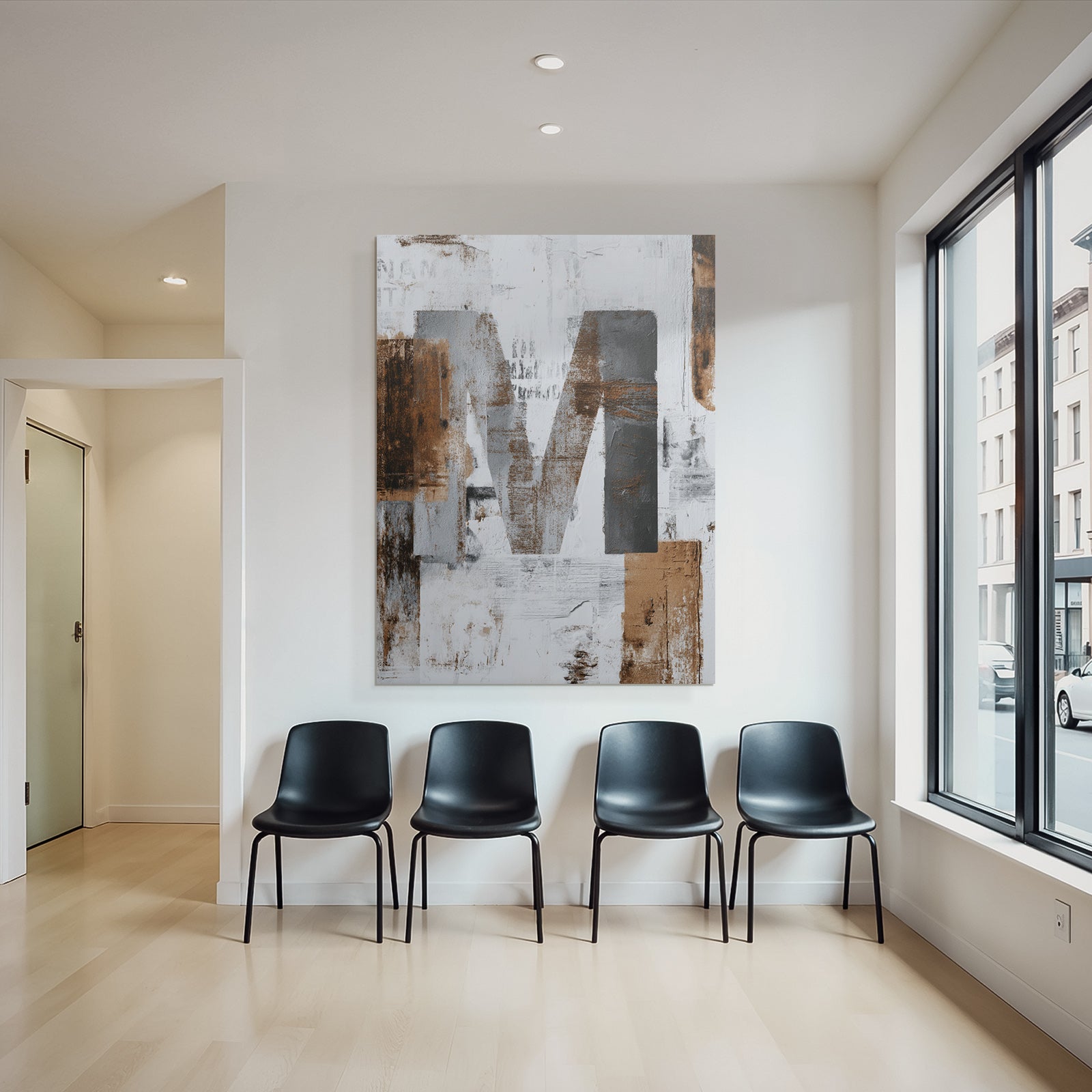 Abstrahierte Kunst M Gegen Texturierten Hintergrund Weiss Grau Erdtonen