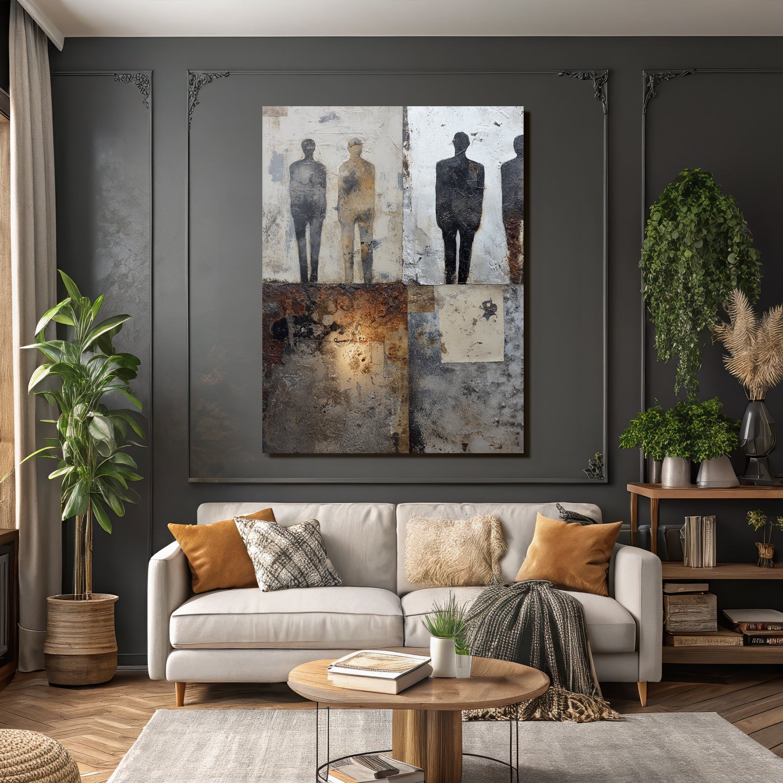 Abstrahierte Silhouette Kunstwerk Mixedmedia Hintergrund