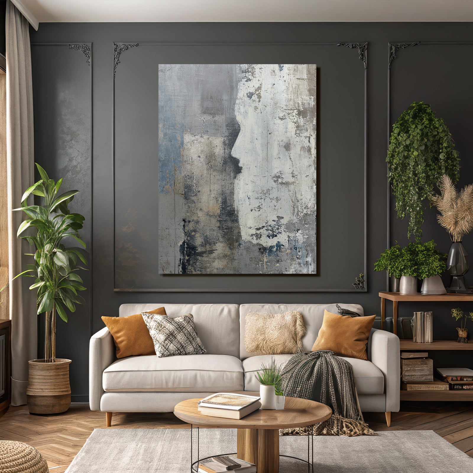 Abstrakte Design Profil Silhouette Hintergrund Grau Blau Weiss