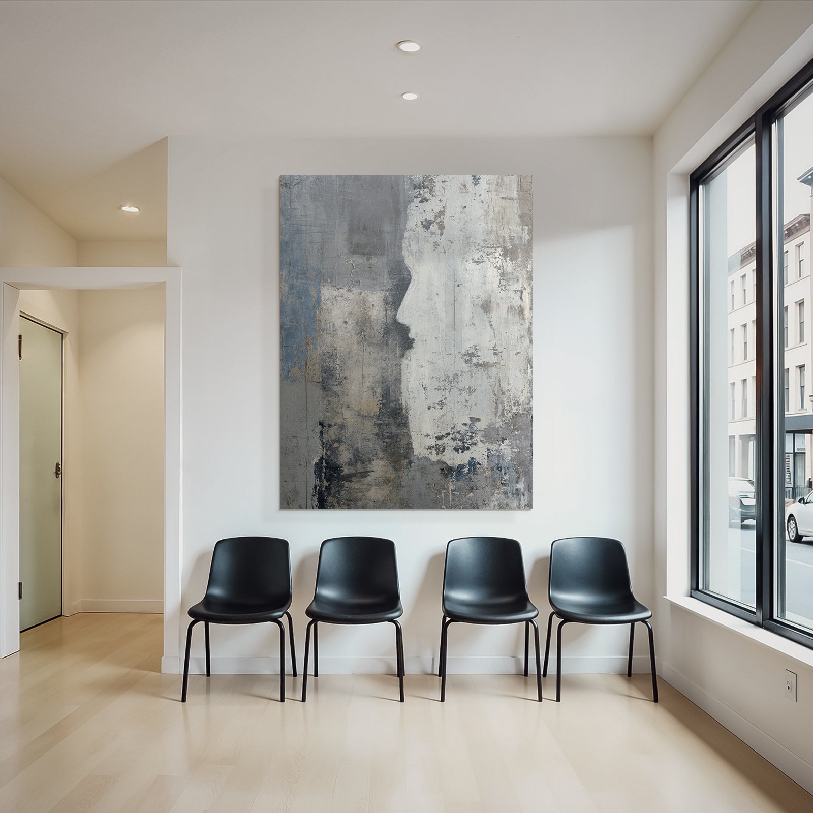 Abstrakte Design Profil Silhouette Hintergrund Grau Blau Weiss