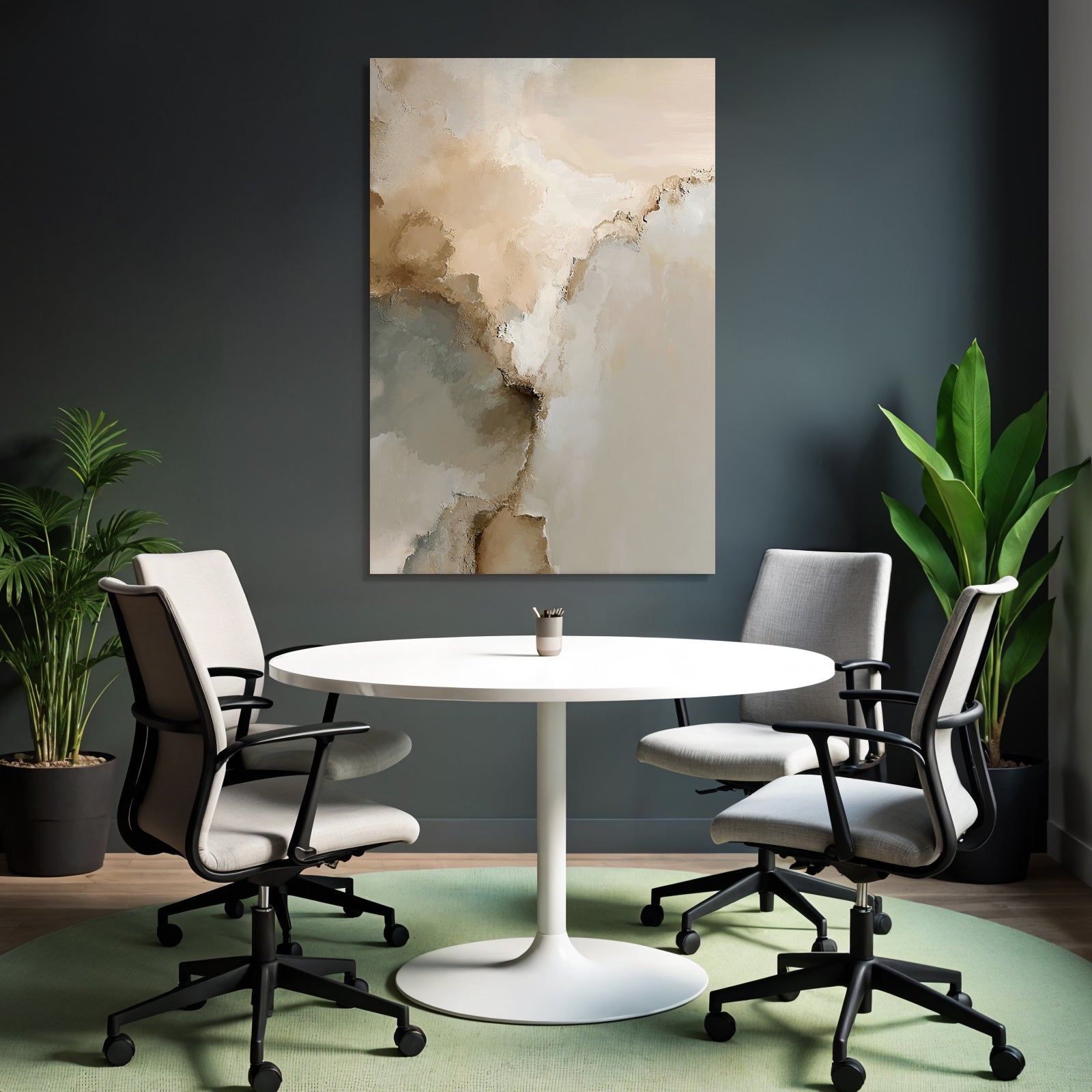 Abstract Artwork Soft Blended Colors Beige Cream Gray Organic Shapes Textured Brush Strokes