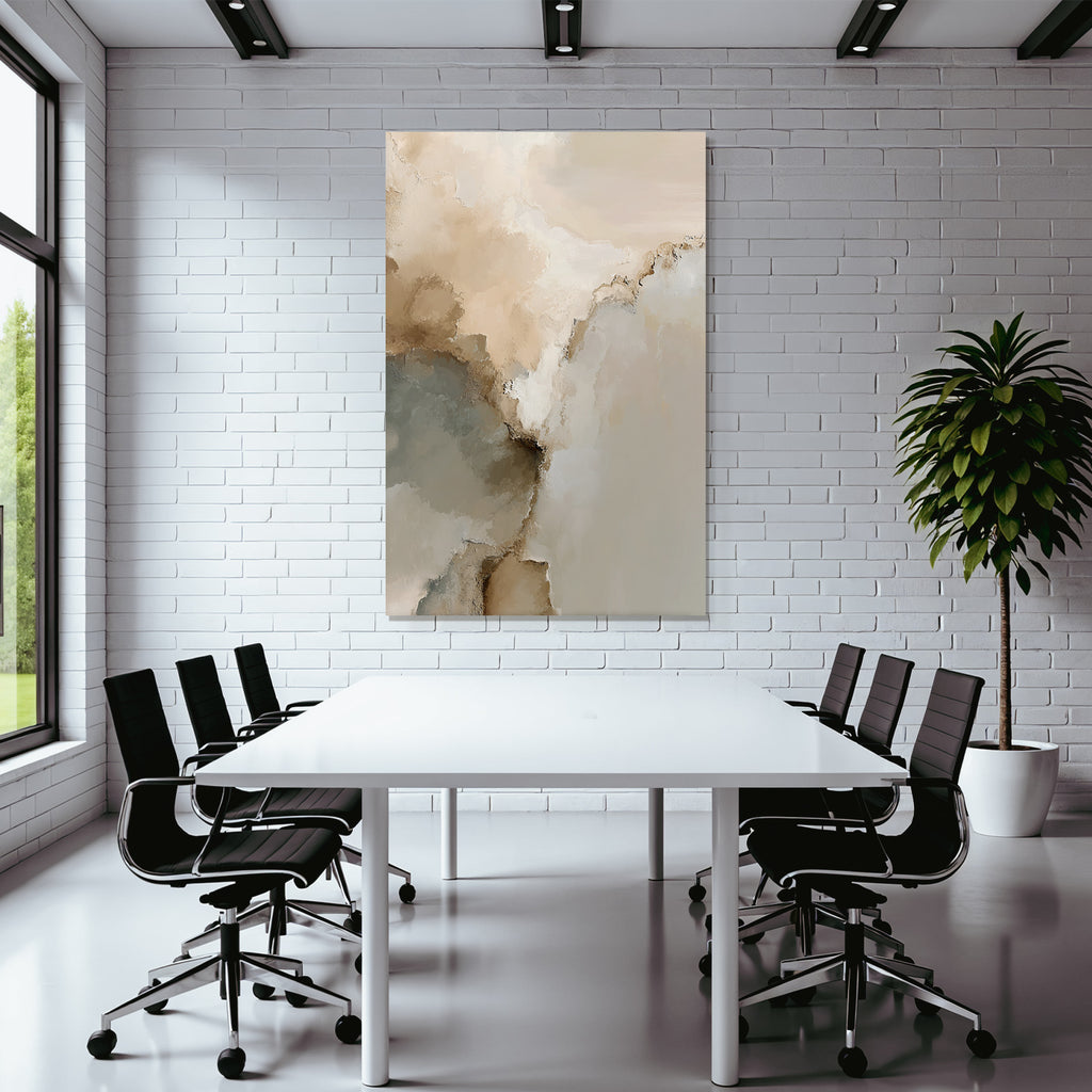 Abstract Artwork Soft Blended Colors Beige Cream Gray Organic Shapes Textured Brush Strokes