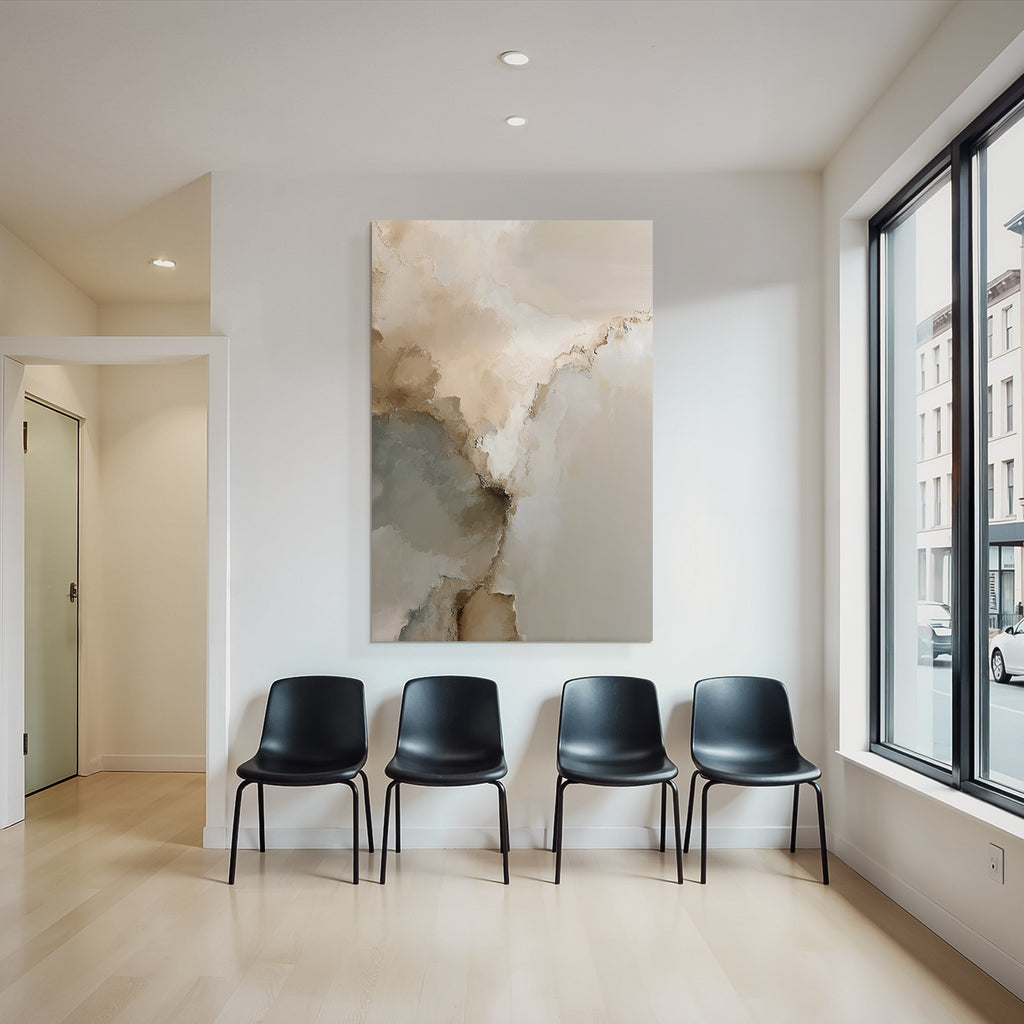 Abstract Artwork Soft Blended Colors Beige Cream Gray Organic Shapes Textured Brush Strokes