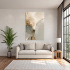 Abstract Artwork Soft Blended Colors Beige Cream Gray Organic Shapes Textured Brush Strokes