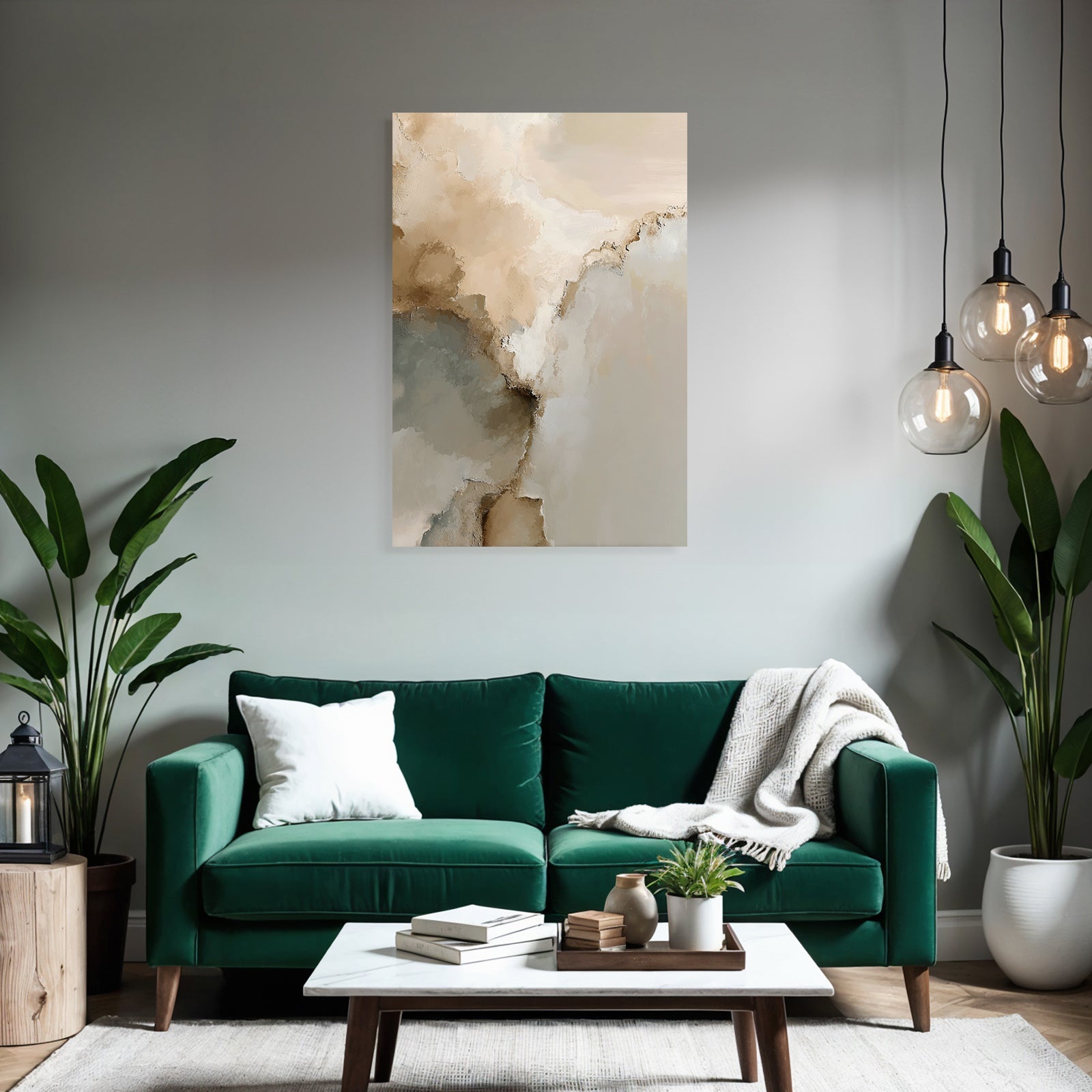 Abstract Artwork Soft Blended Colors Beige Cream Gray Organic Shapes Textured Brush Strokes