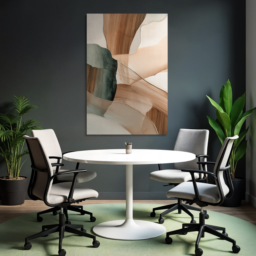 Abstract Artwork Soft Fluid Shapes Earthy Tones Beige Muted Greens