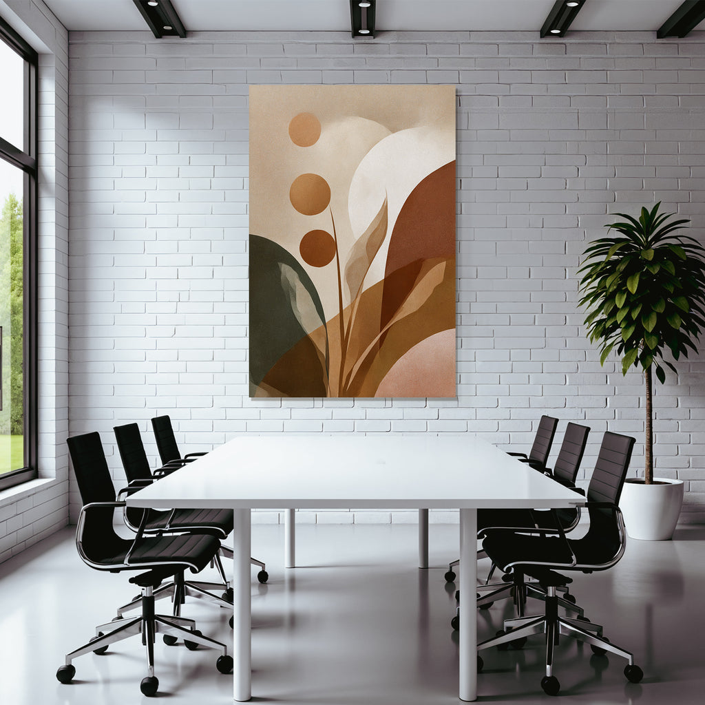 Abstract Artwork Stylized Shapes Floral Motifs Warm Earthy Tones