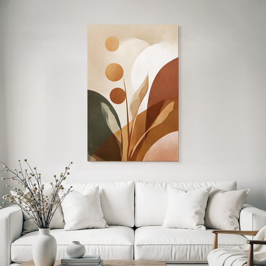 Abstract Artwork Stylized Shapes Floral Motifs Warm Earthy Tones