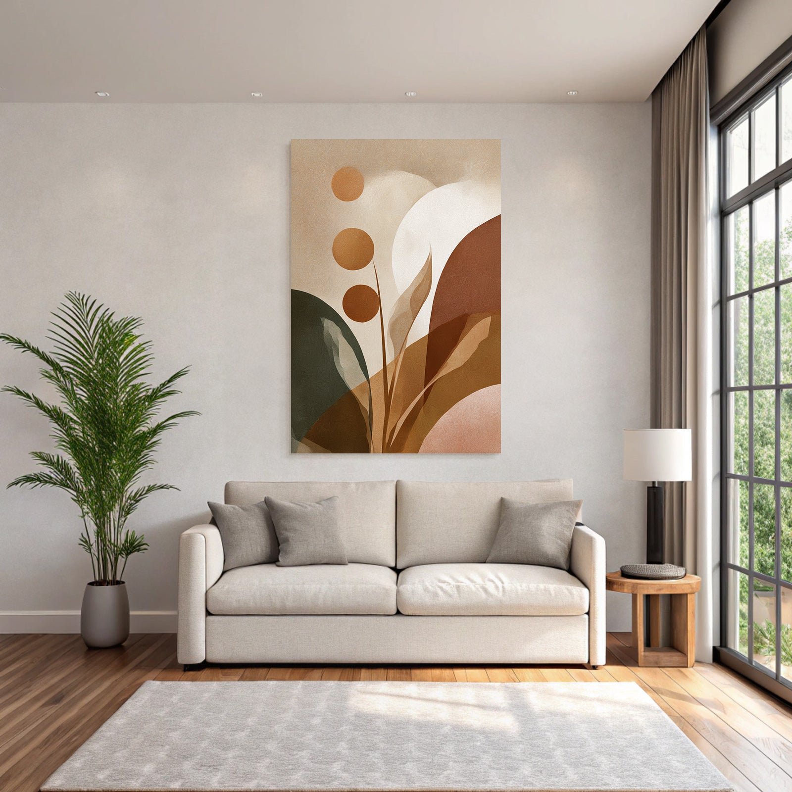 Abstract Artwork Stylized Shapes Floral Motifs Warm Earthy Tones
