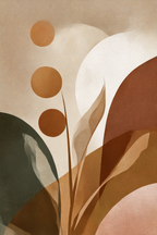 Abstract Artwork Stylized Shapes Floral Motifs Warm Earthy Tones | Japandi | Einrichtungsstile