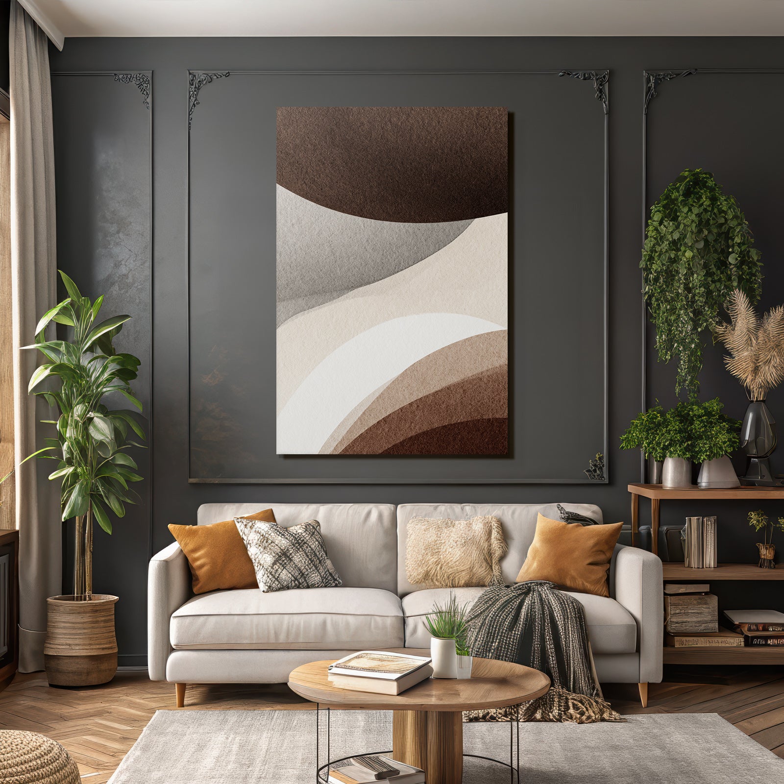 Abstract Curves Brown Beige Gray Artwork