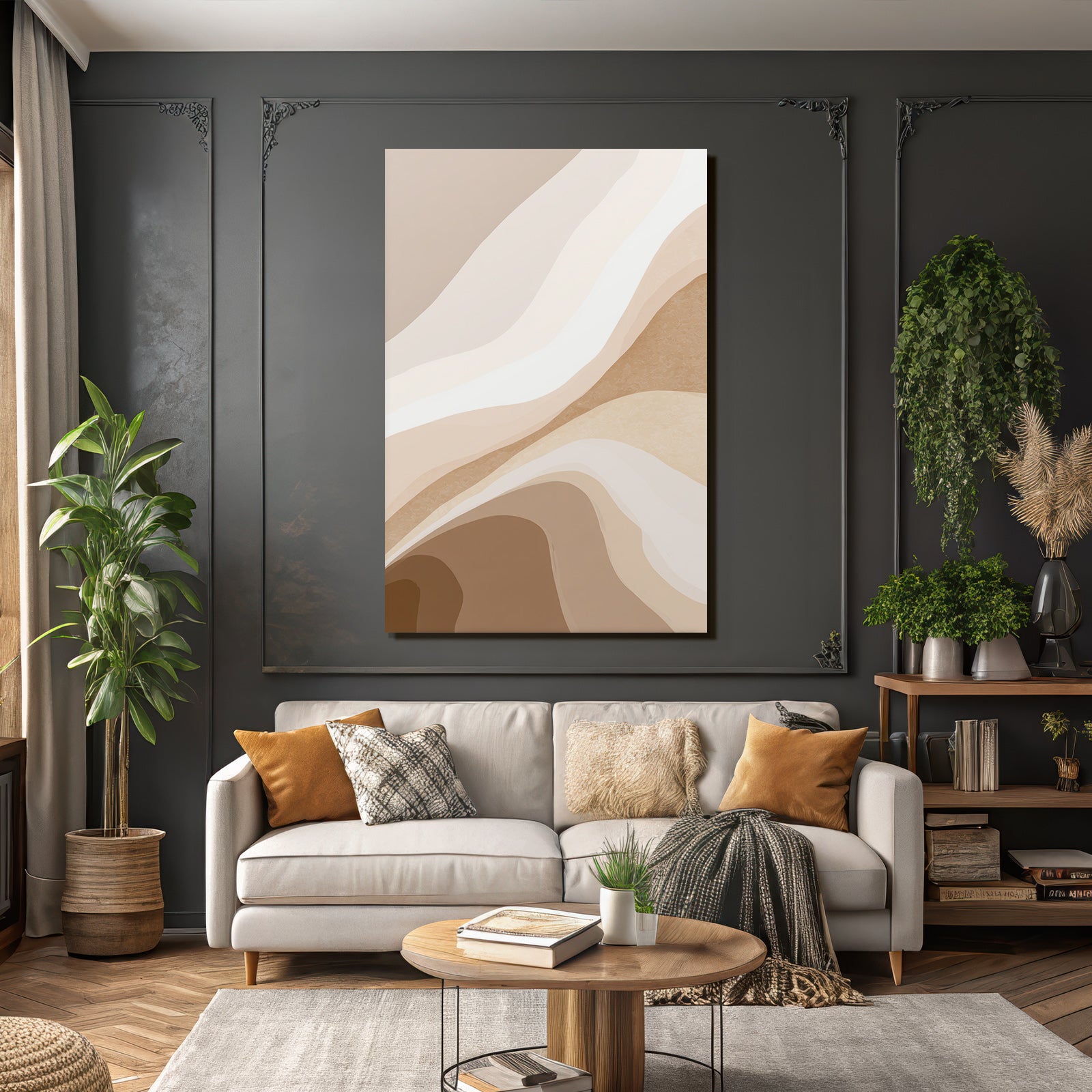 Abstract Design Beige Cream Flowing Shapes