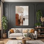 Abstract Geometric Artwork Neutral Tones Circles Rectangles Floral Elements