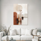 Abstract Geometric Artwork Neutral Tones Circles Rectangles Floral Elements