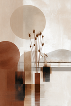 Abstract Geometric Artwork Neutral Tones Circles Rectangles Floral Elements | Japandi | Einrichtungsstile