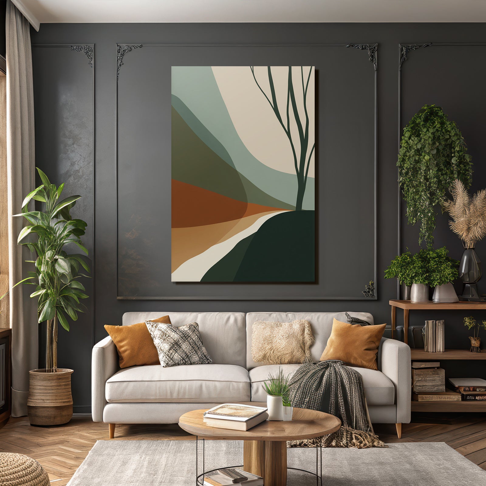 Abstract Landscape Geometric Colors Tree Silhouette