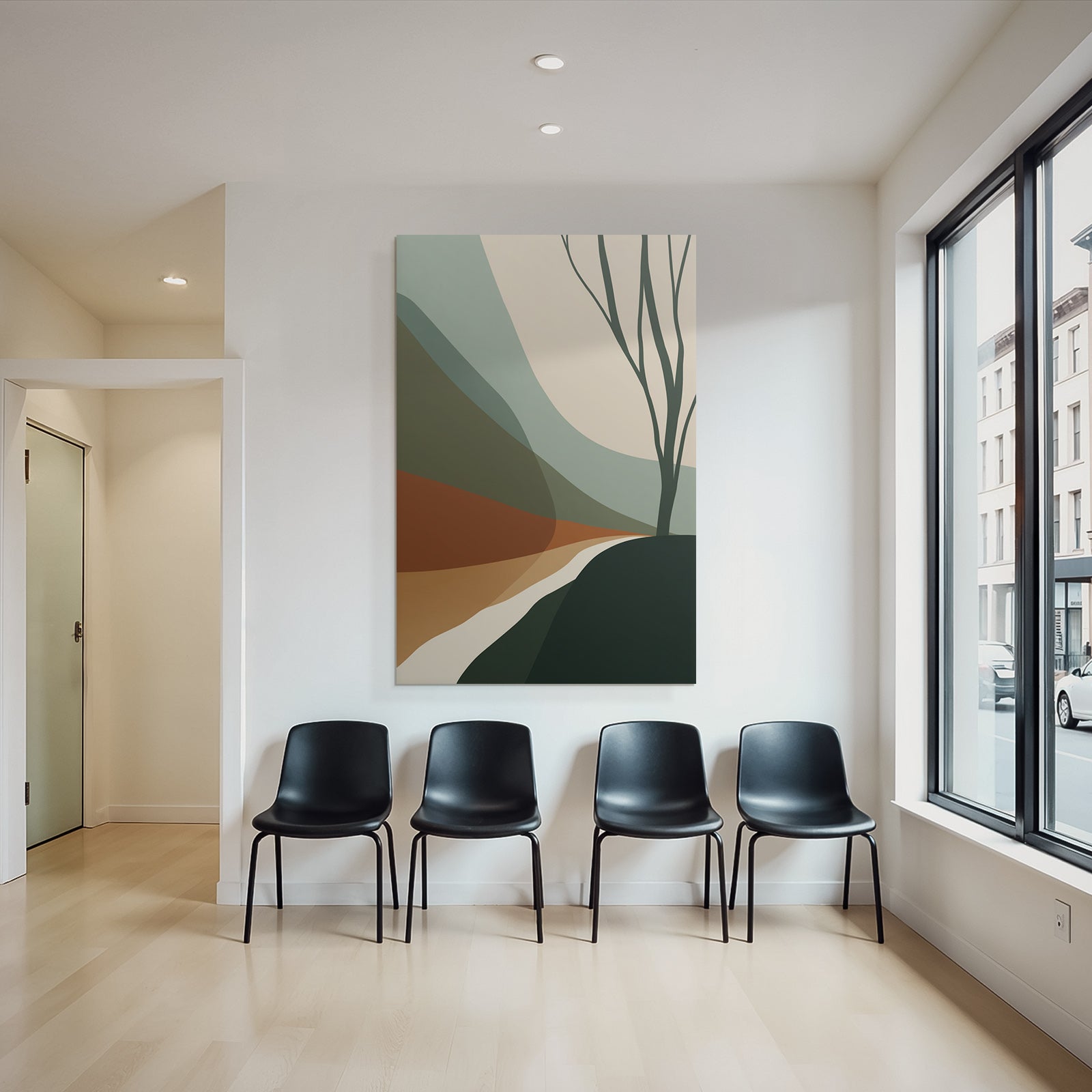 Abstract Landscape Geometric Colors Tree Silhouette