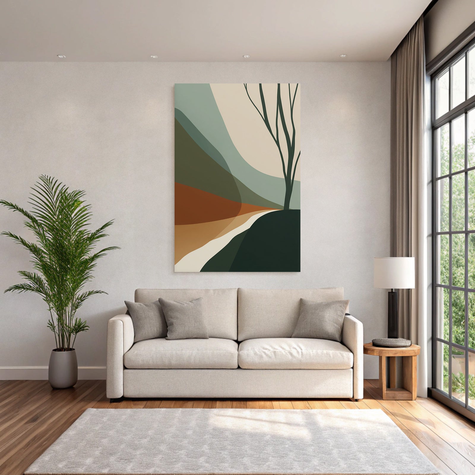 Abstract Landscape Geometric Colors Tree Silhouette