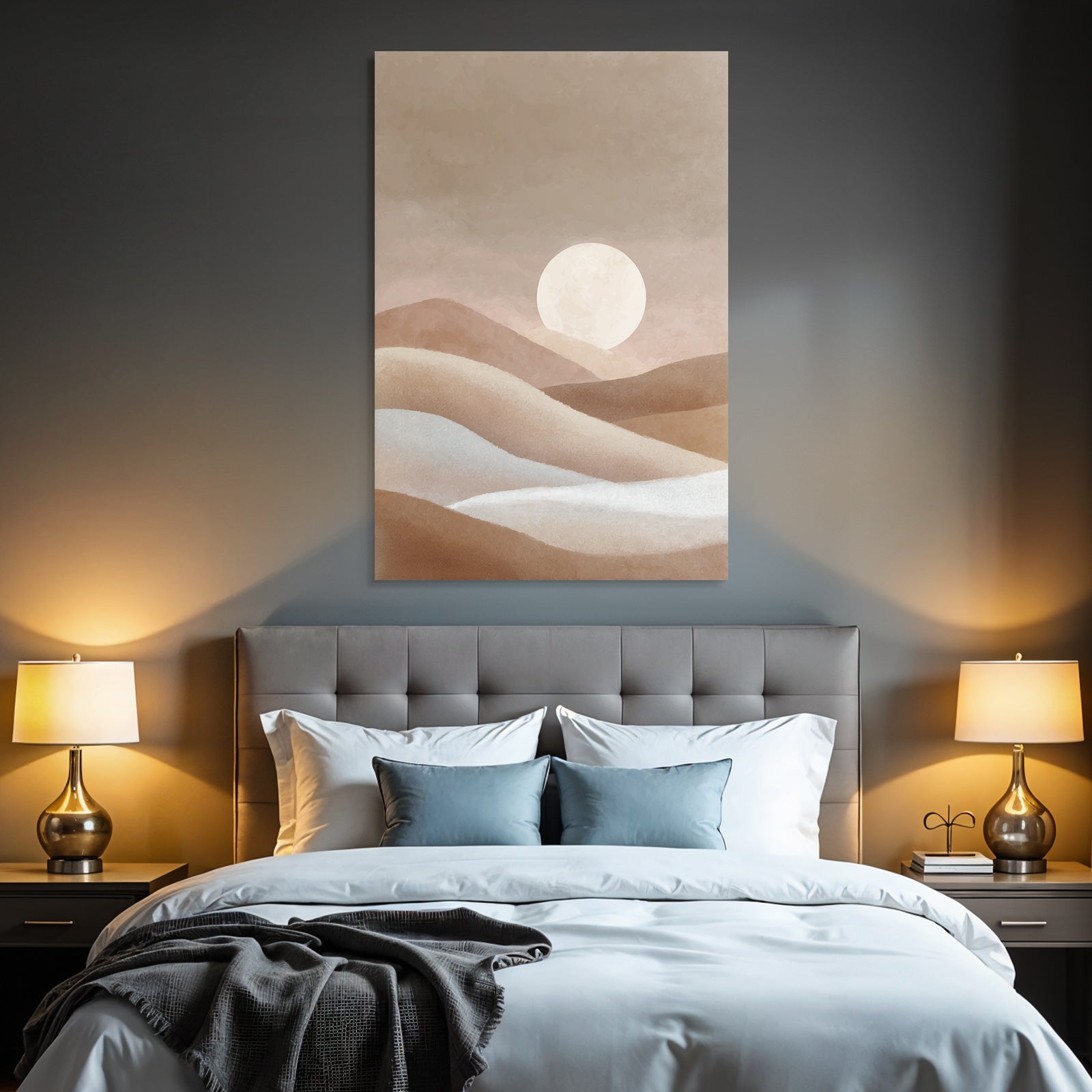 Abstract Landscape Hills Sun Warm Tones Browns Creams Soft Whites