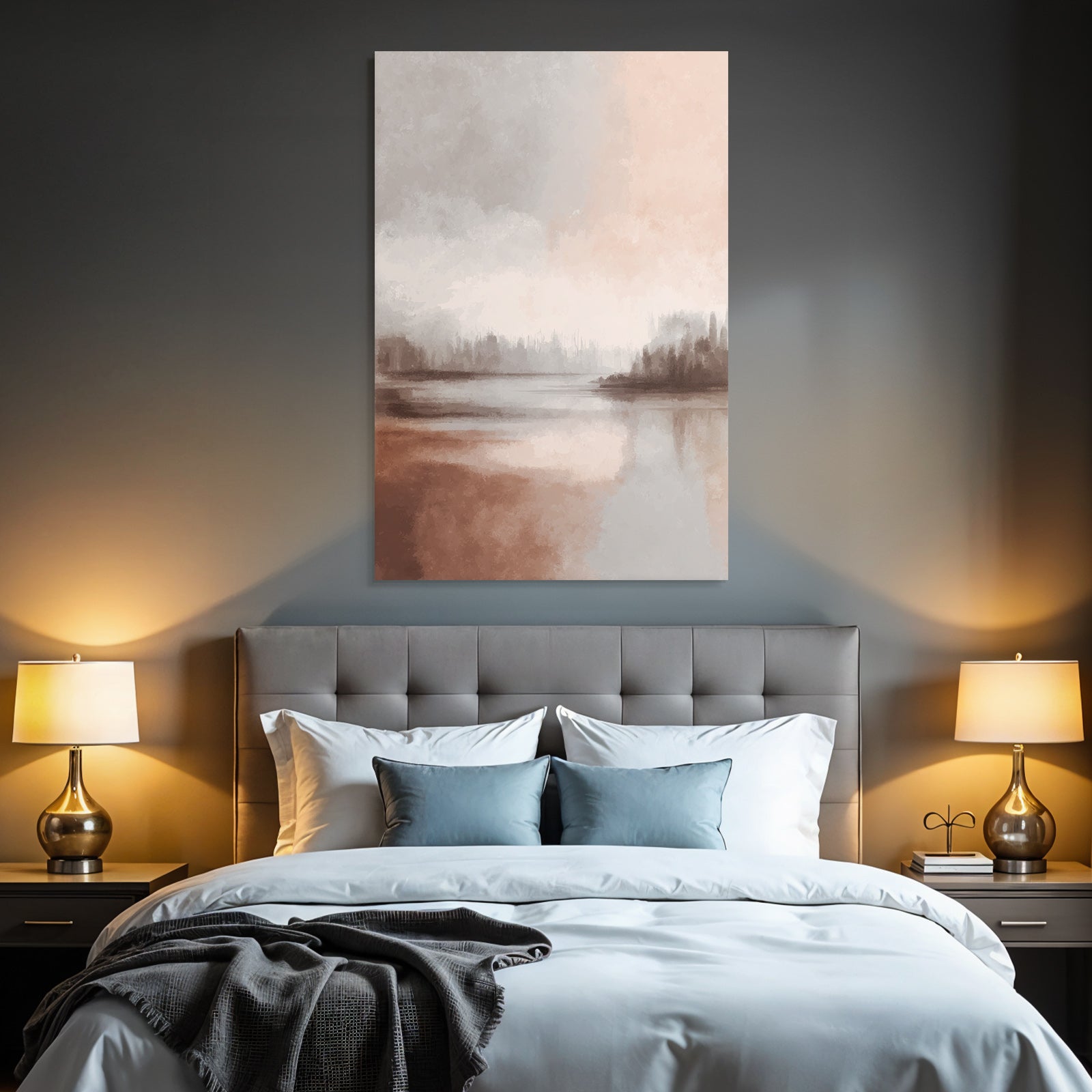 Abstract Landscape Painting Serene Colors Water Horizon