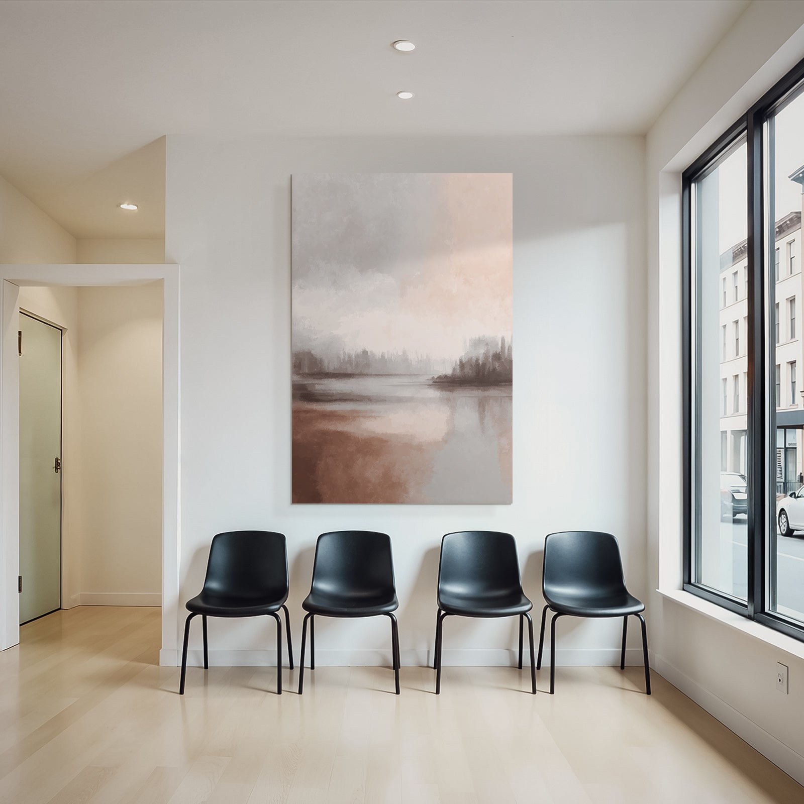 Abstract Landscape Painting Serene Colors Water Horizon