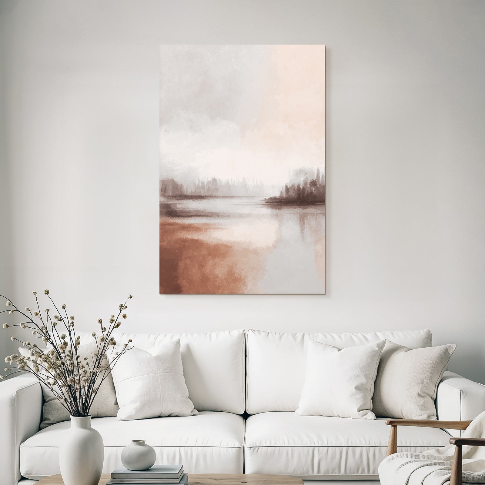 Abstract Landscape Painting Serene Colors Water Horizon
