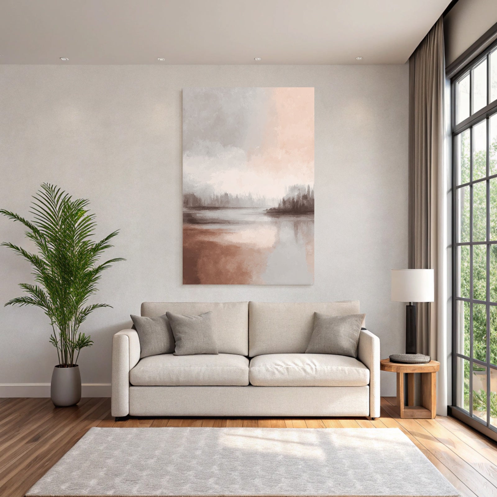 Abstract Landscape Painting Serene Colors Water Horizon