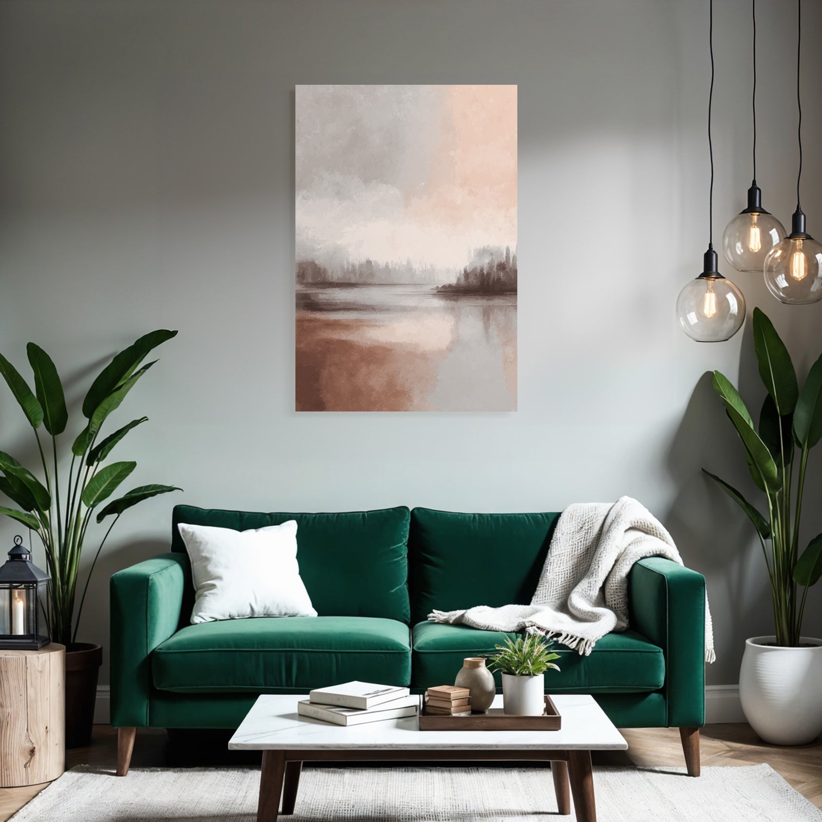 Abstract Landscape Painting Serene Colors Water Horizon
