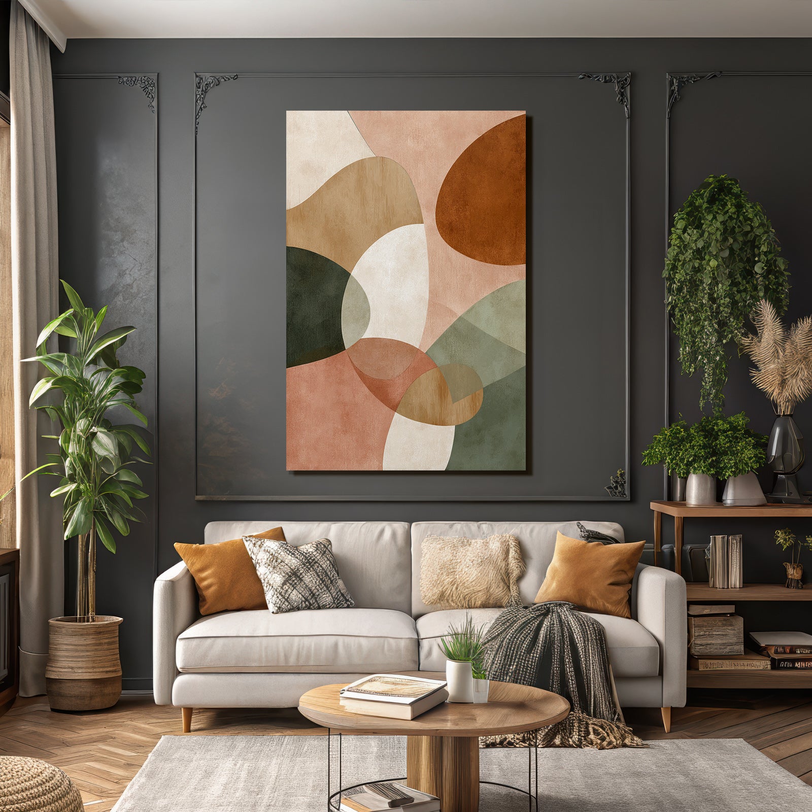 Abstract Org Shapes Warm Colors Beige Terracotta Green