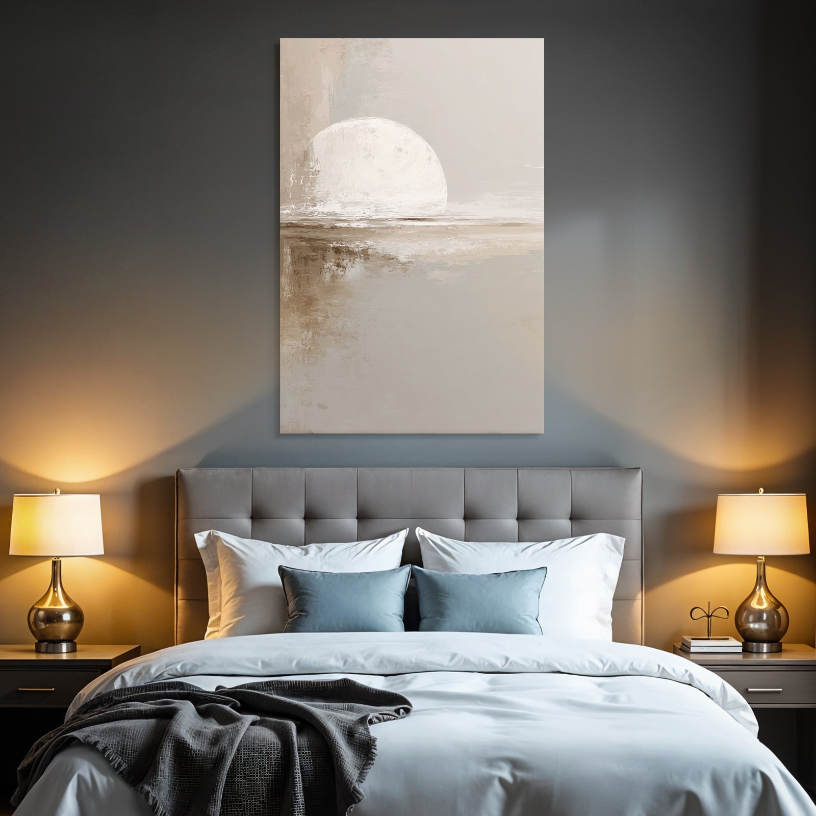 Abstract Painting Circular Shape Sun Moon Muted Background Earthy Tones